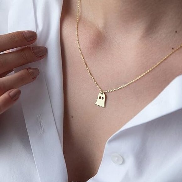 Halloween Spooky Ghost 18K Gold Plated Necklace - Picture 1 of 4